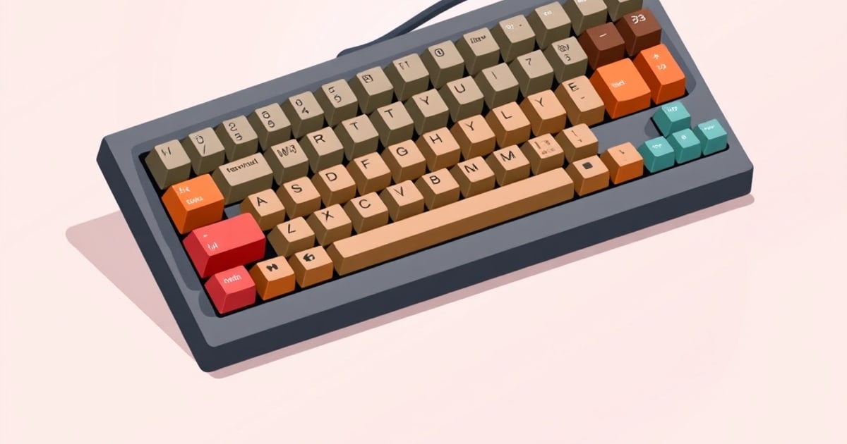 Isometric collection of hobby terminology displayed around a custom mechanical keyboard